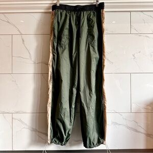 Zara Parachute Track Pants – Green/Tan – Size L – NWT
